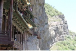 A temple that has been hanging for a thousand years on the side of a cliff