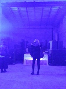 Warehouse space of an underground party in Brooklyn.