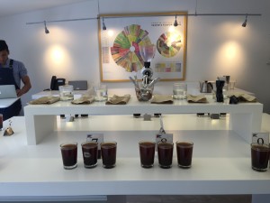 A cupping to verify bean quality at the Caravela office in Bogota, Colombia