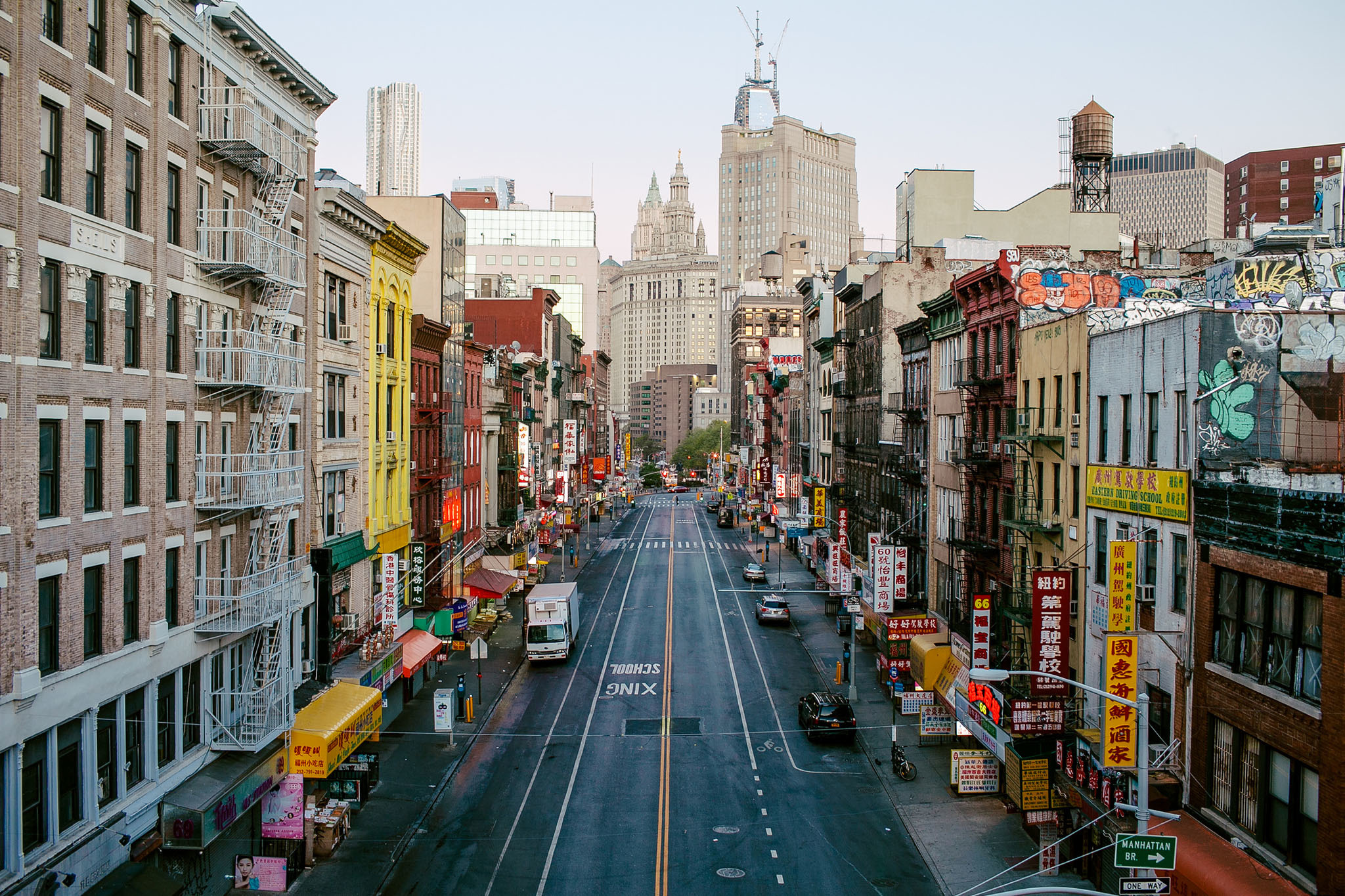 street with buildings on either side in Chinatown
