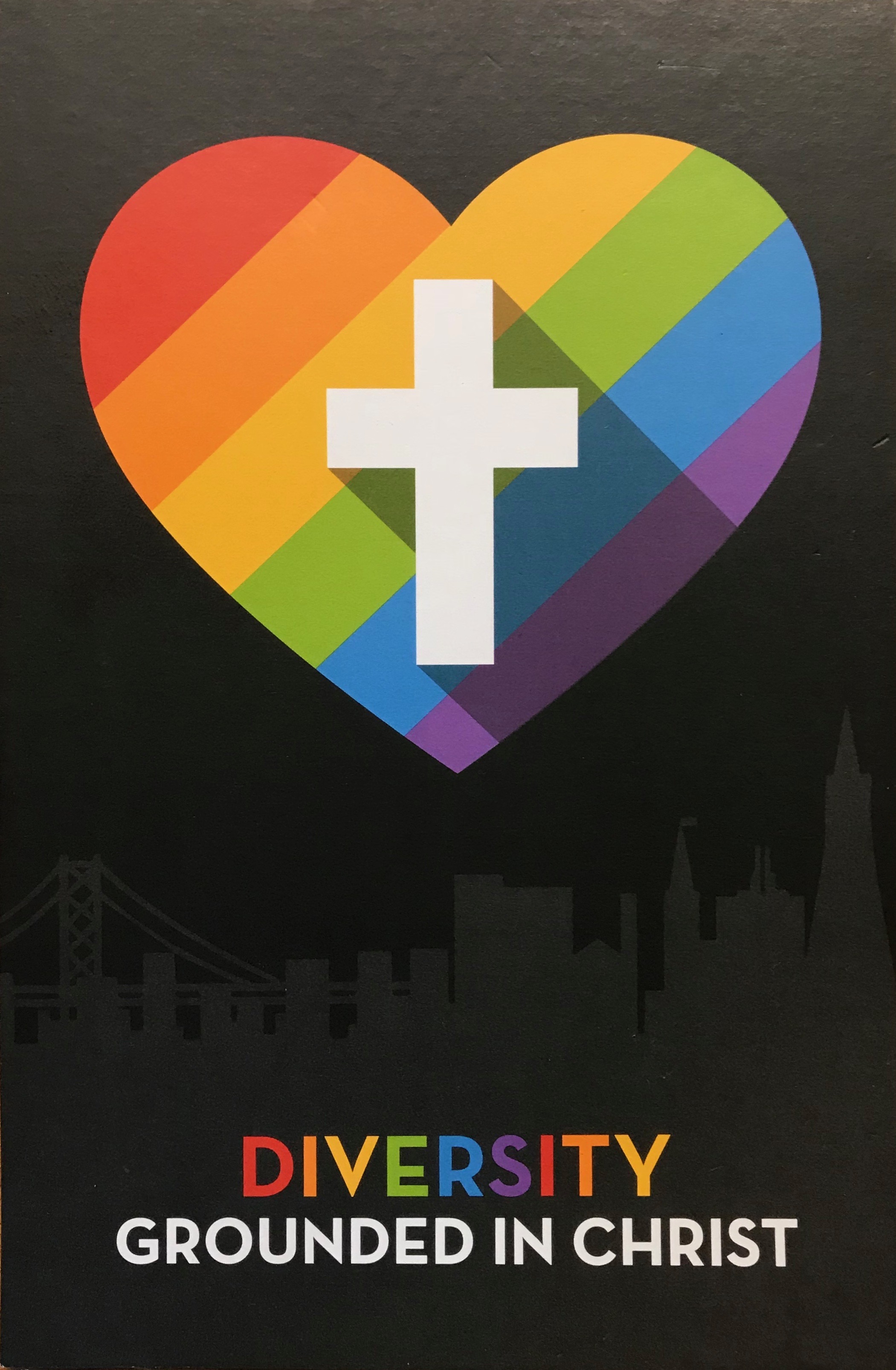 flyer with cross on rainbow heart