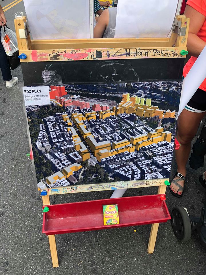 chalkboard easel with city layout drawing