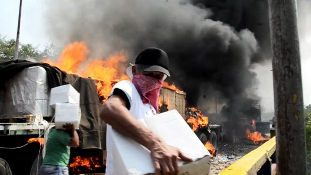 Aid Truck destroyed in Venezuela