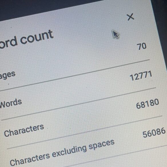 The photo I took of the word count page when I finished the first draft. 