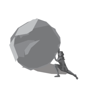 Vector drawing of sisyphus pushing his boulder
