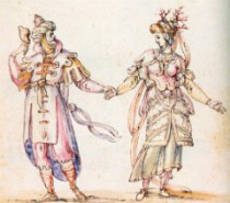 Two costume designs for intermezzo to La Pellegrina